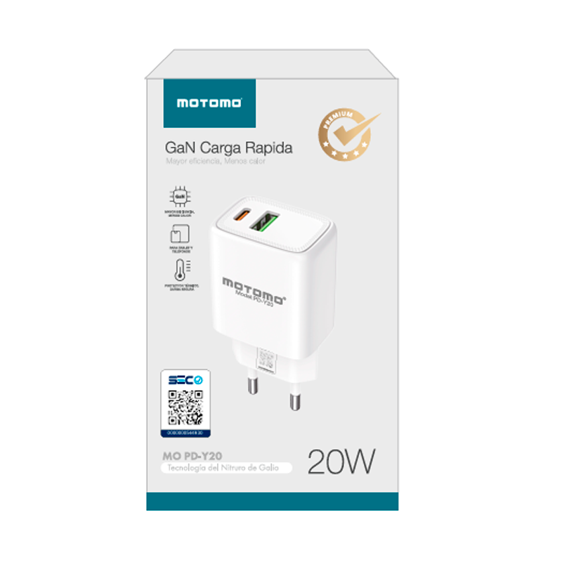 Cargador Rápido Motomo PD-Y20 20w Dual Usb + Tipo C Gan – imagen 3