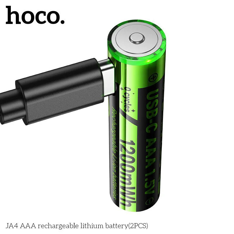 Pack 2 Pilas Recargables AAA Hoco Ja3 Tipo C + Cable Dual Negro – imagen 3
