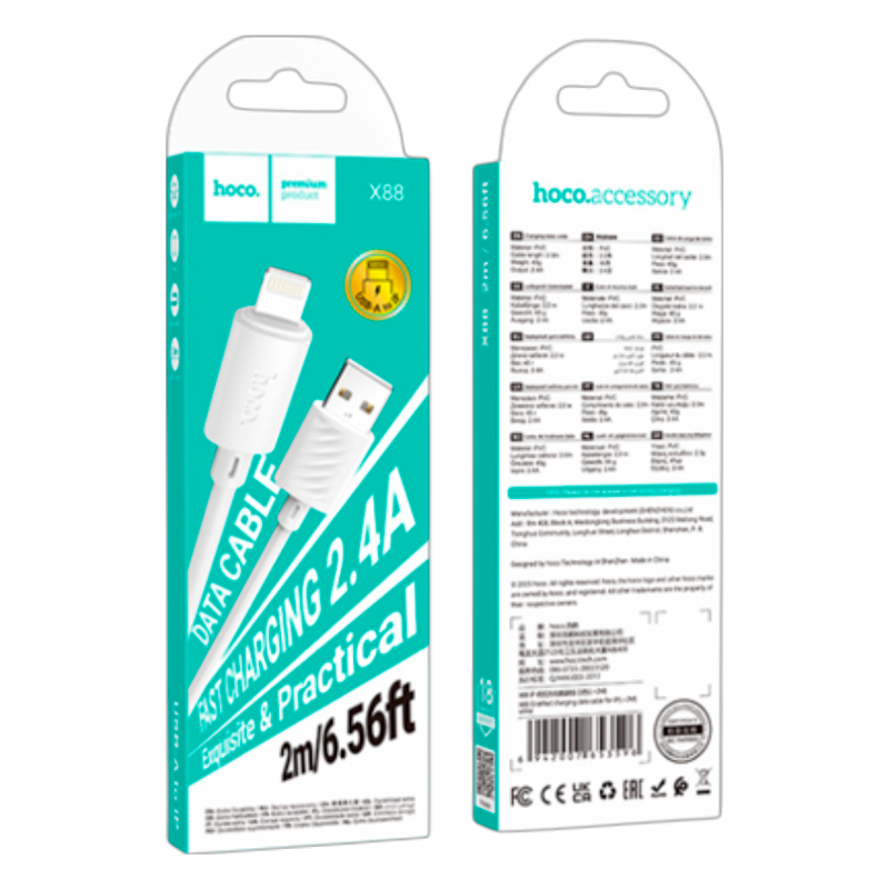 Cable Usb Para Lightning Hoco X88 2 Metros Blanco – imagen 3