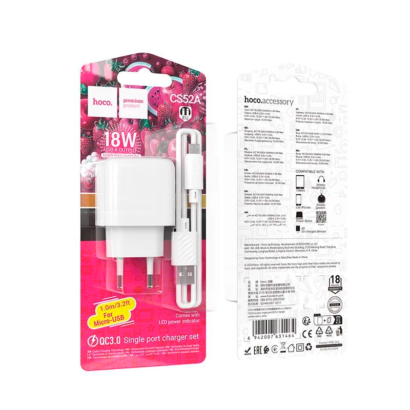 Cargador Carga Rapida Qc 3.0 Hoco Cs52a 18w + Cable Micro Usb – imagen 3