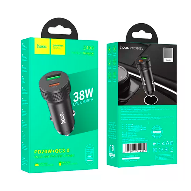 Cargador De Auto Dual Usb Tipo C Hoco Z49b Level Negro – imagen 3