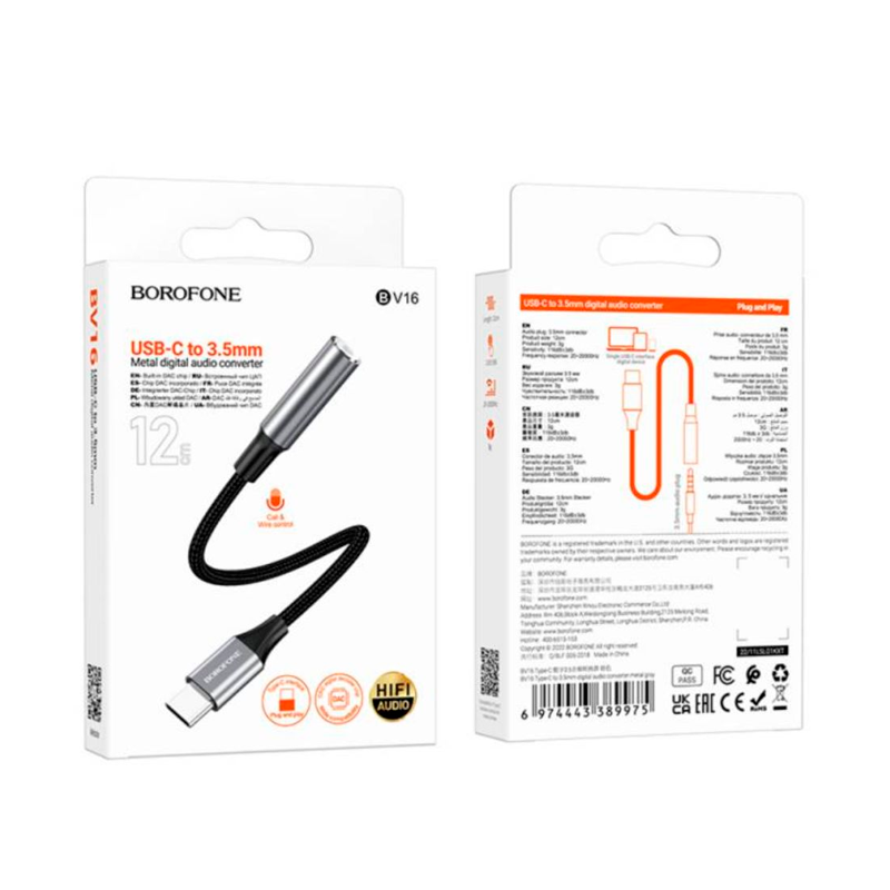 Adaptador Tipo C a Jack 3.5mm Borofone Bv16 Negro – imagen 2
