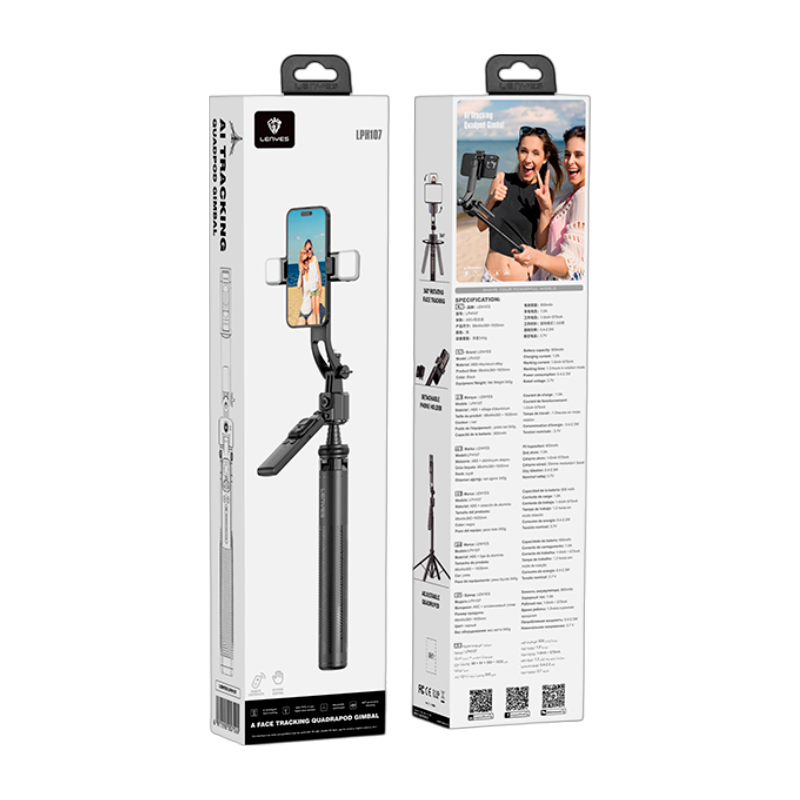 Soporte Selfie Bluetooth Lenyes Lph107 Doble Led 360 Grados Negro – imagen 3