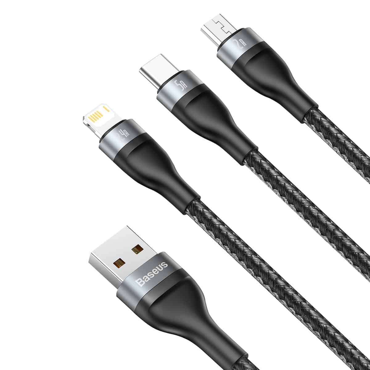 Cable de Carga Micro USB + Lightning + USB C 60W Rapid Series Negro – imagen 4