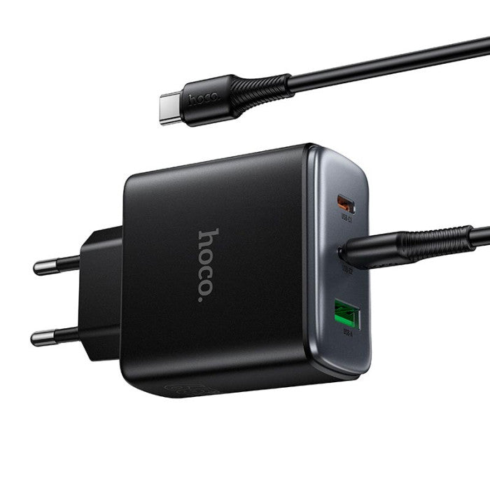Cargador Carga Rapida Hoco C160a 65w Triple + Cable Tipo C Negro – imagen 3