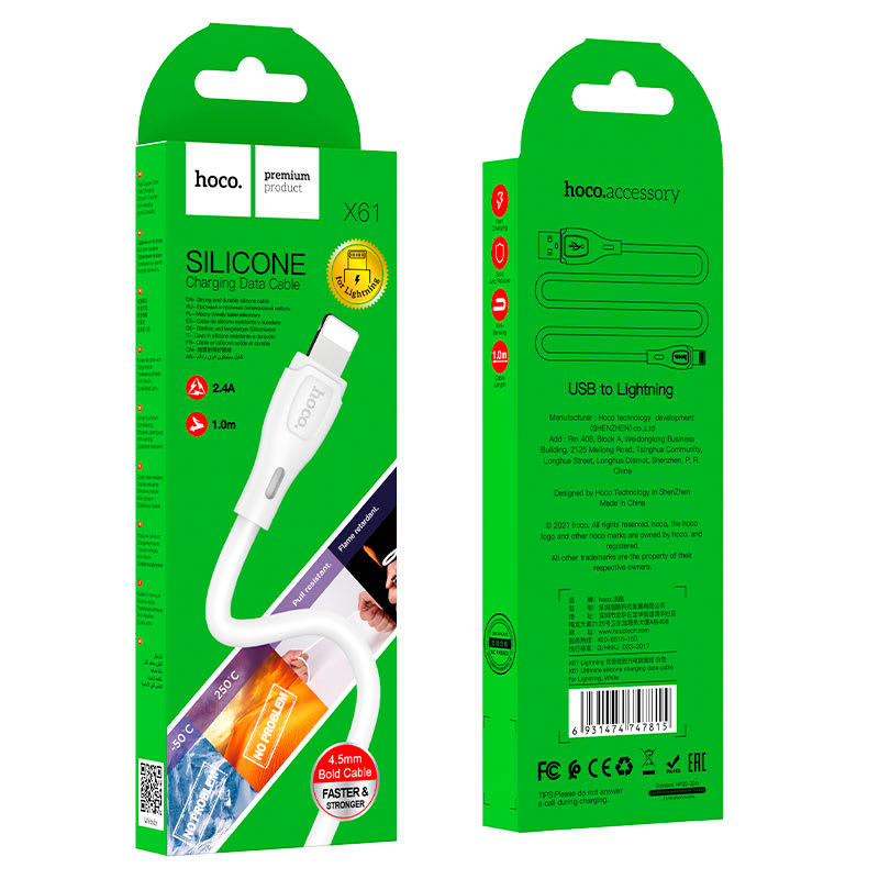Cable Usb a Lightning Hoco X61 1 Metro Blanco – imagen 3