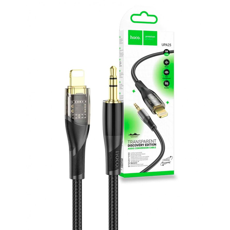 Cable Auxiliar a Lightning Hoco Upa25 Transparent Discovery Negro – imagen 2