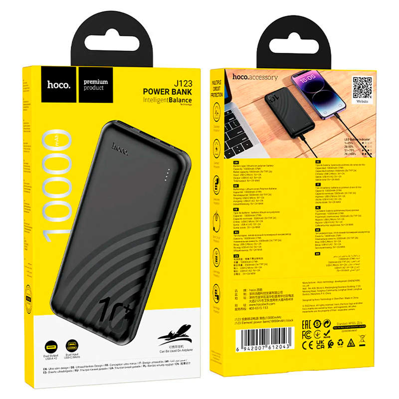 Powerbank Carga Rapida Hoco J123 Element 10000 Mah Negro – imagen 2