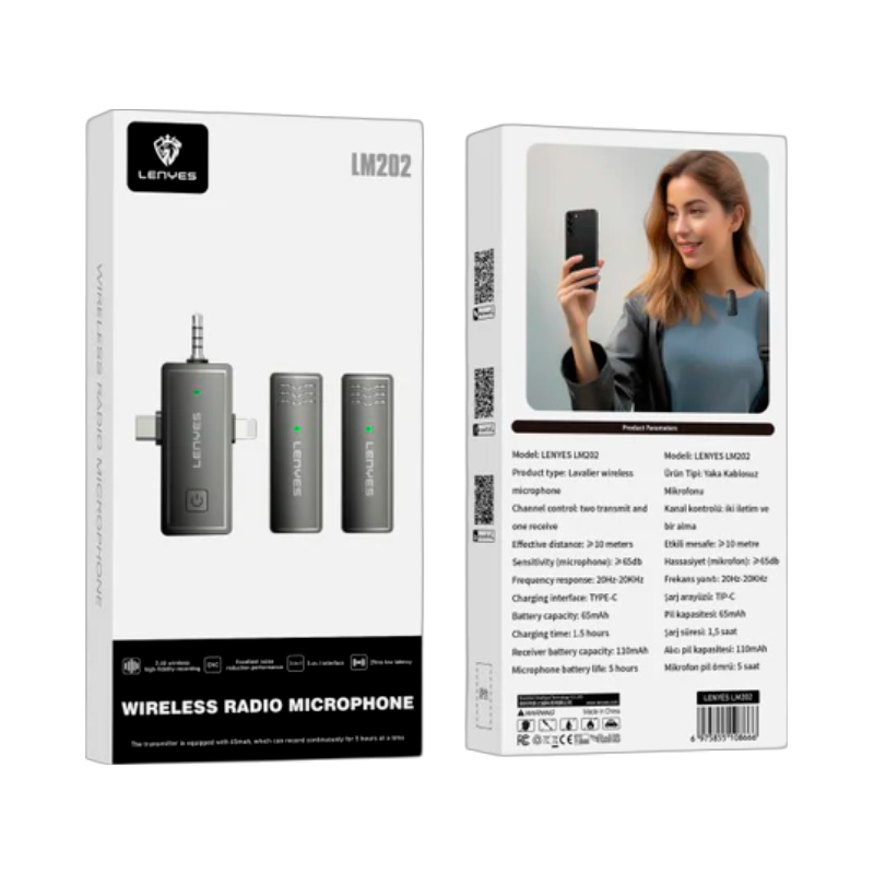 Kit Microfono Externo Lenyes Lm202 Dual Tipo C y Lightning Negro – imagen 3