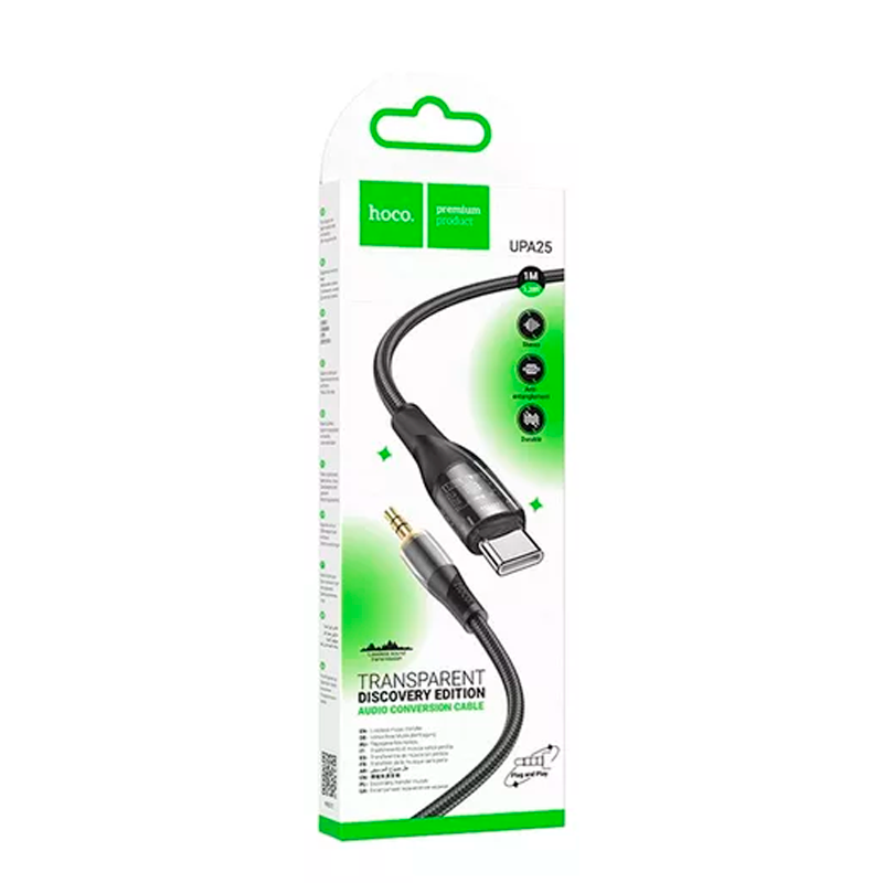 Cable Auxiliar a Tipo C Hoco Upa25 Discovery Negro – imagen 3