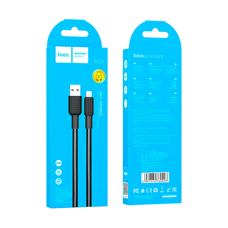 Cable Usb a Lightning Hoco X69 1 Metro Negro – imagen 2