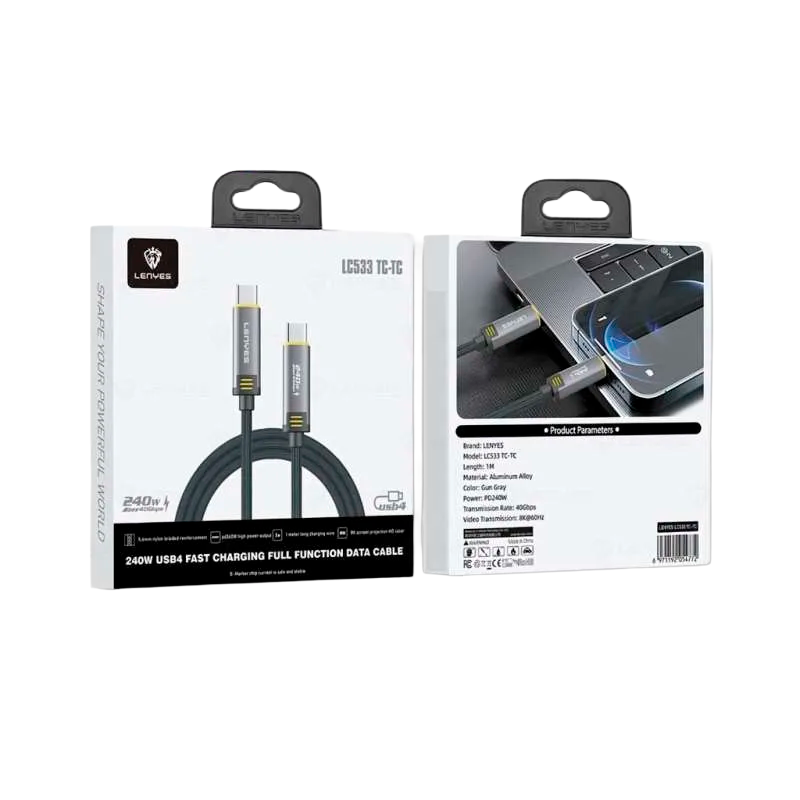 Cable Tipo C a Tipo C Lenyes Lc533 1 Metro 240w Negro – imagen 3