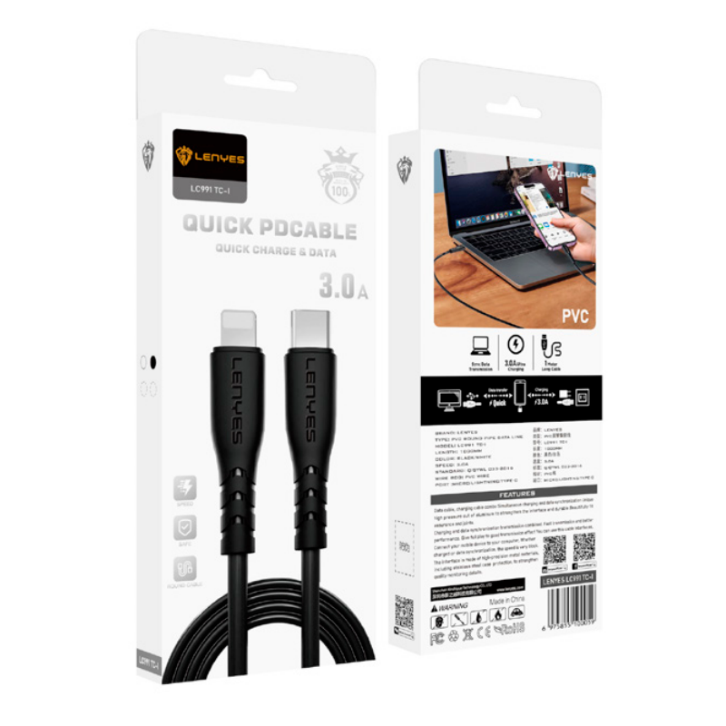 Cable Tipo C Para Lightning Lenyes Lc991 1 Metro Negro – imagen 3