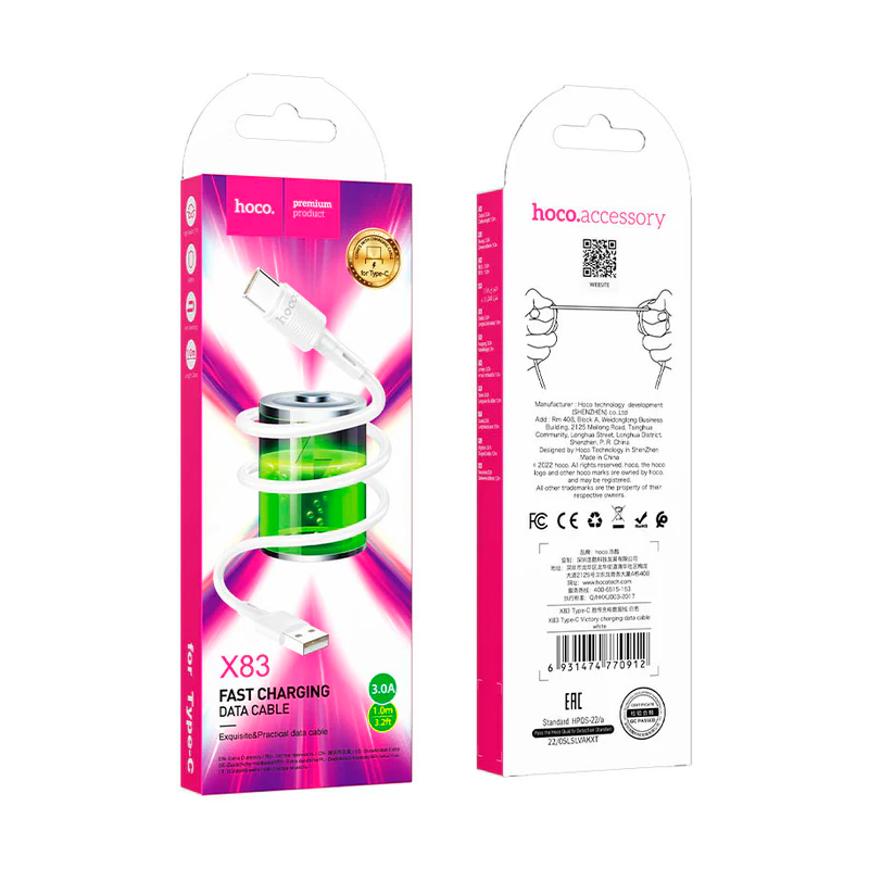 Cable Usb a Tipo C Hoco X83 Victory Blanco – imagen 3