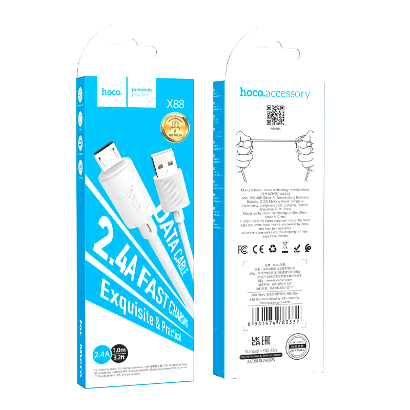 Cable Usb a Micro Usb Hoco X88 Gratified Blanco – imagen 2