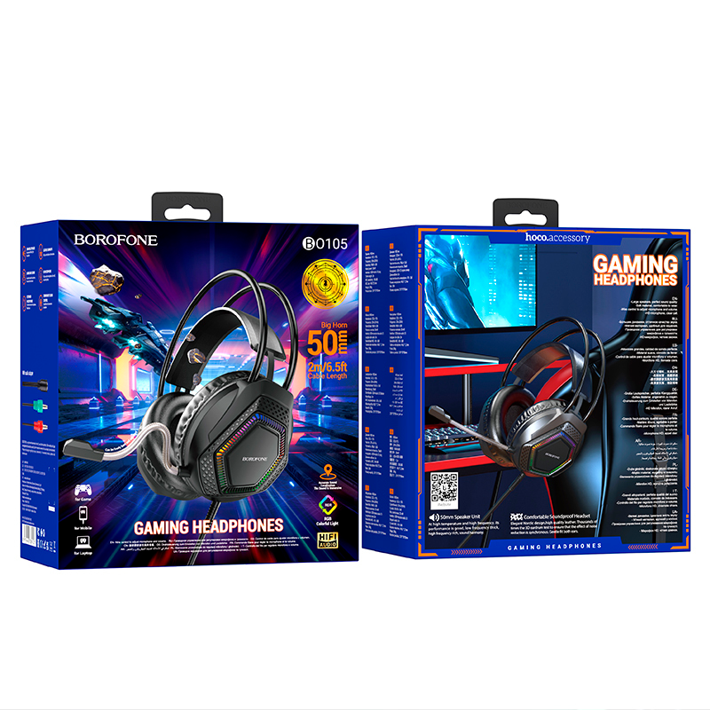 Audifonos Gamer Bluetooth Borofone Bo105 Thunder Negro – imagen 2