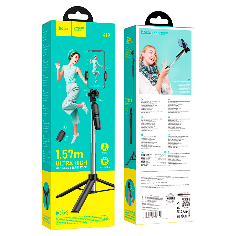 Baston Selfie Tripode Bluetooth Hoco K19 Soul Live Negro – imagen 3