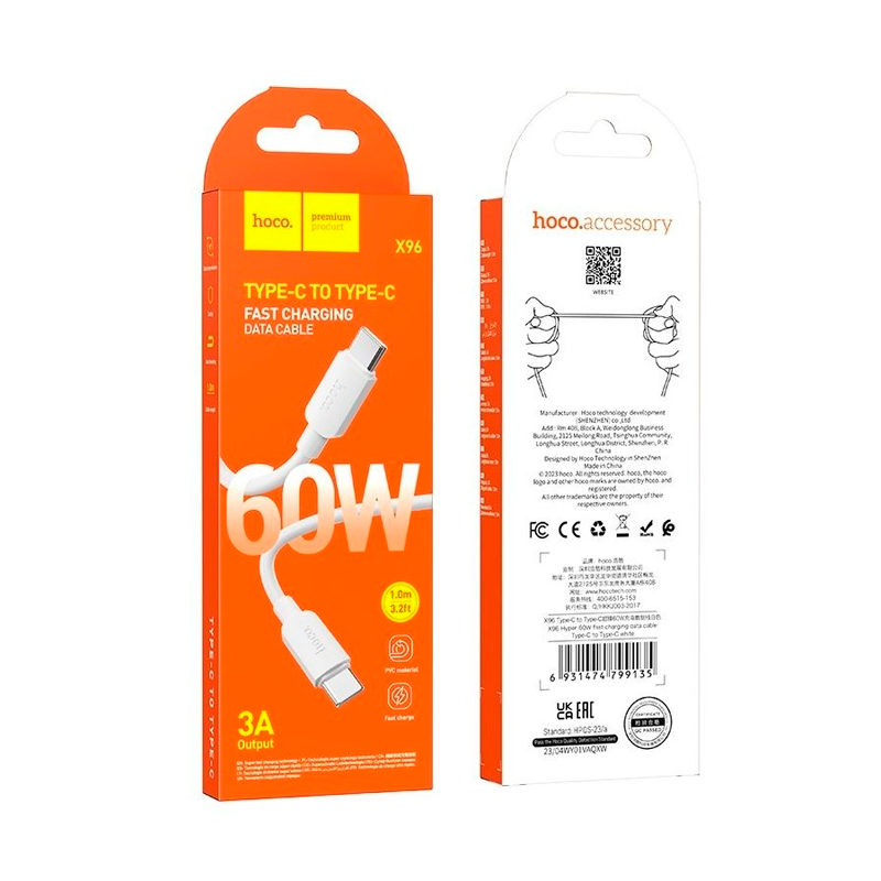 Cable Tipo c a Tipo C 100w Hoco X96 Hyper 1 Metro Blanco – imagen 3