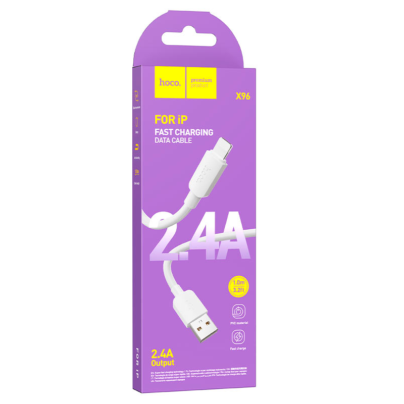 Cable Usb a Lightning 2.4a Hoco X96 Hyper 1 Metro Blanco – imagen 3