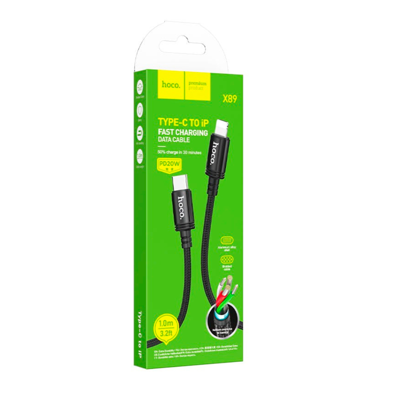 Cable Tipo C a Lightning Hoco X89 Wind Negro – imagen 3