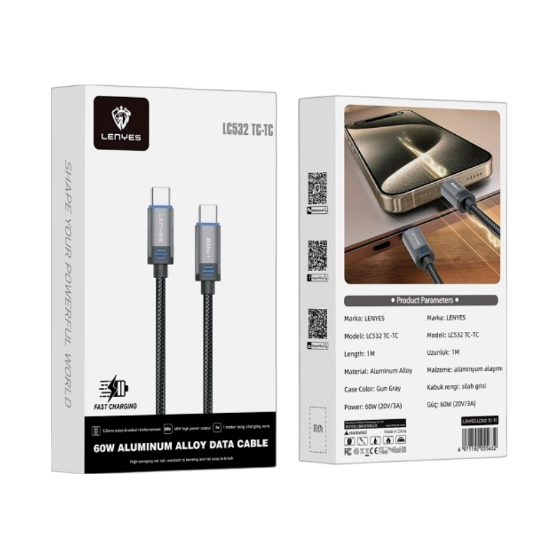 Cable Tipo C a Tipo C Lenyes Lc532 60w 1 Metro Negro – imagen 2
