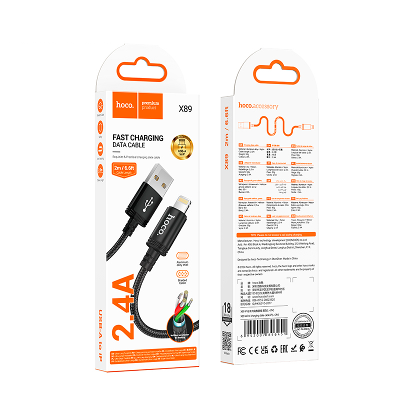 Cable Usb a Lightning Hoco X89 Nueva Caja Negro – imagen 2
