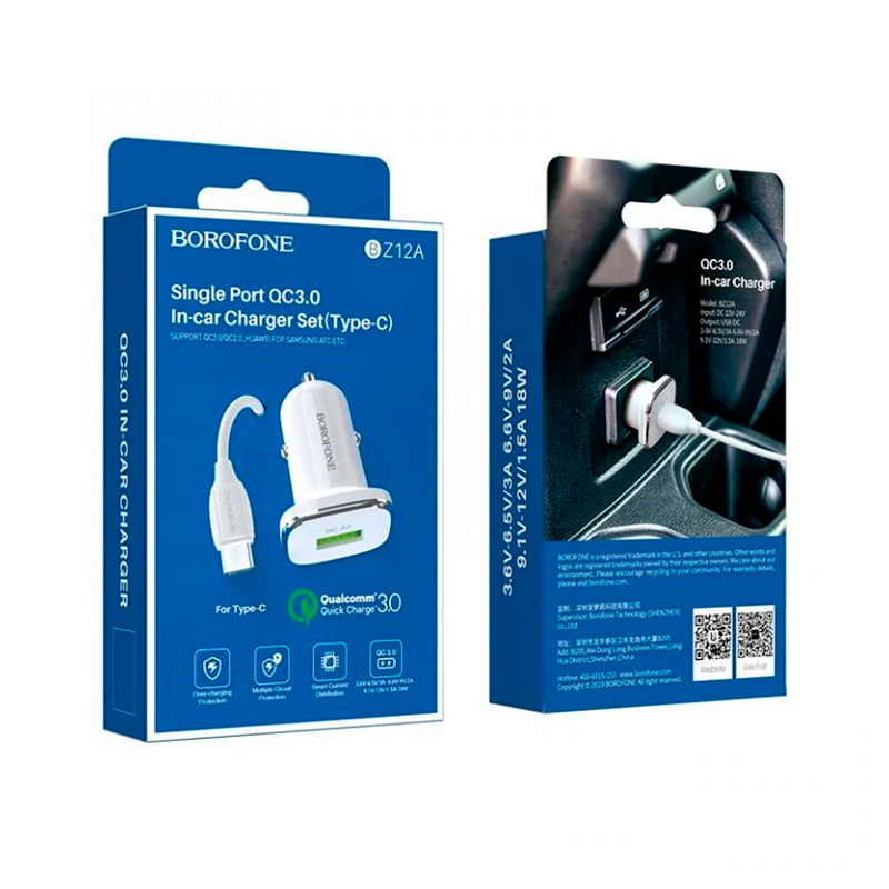 Cargador de Auto Borofone Bz12a Usb Q3.0 18w + Cable Tipo C – imagen 3