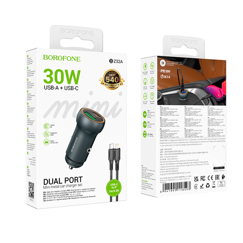 Cargador de Auto Borofone Bz32a Dual + Cable Lightning – imagen 3