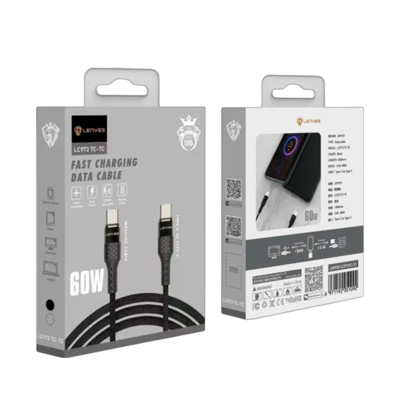 Cable Tipo C a Tipo C Lenyes Lc973 60w 1 Metro Negro – imagen 2