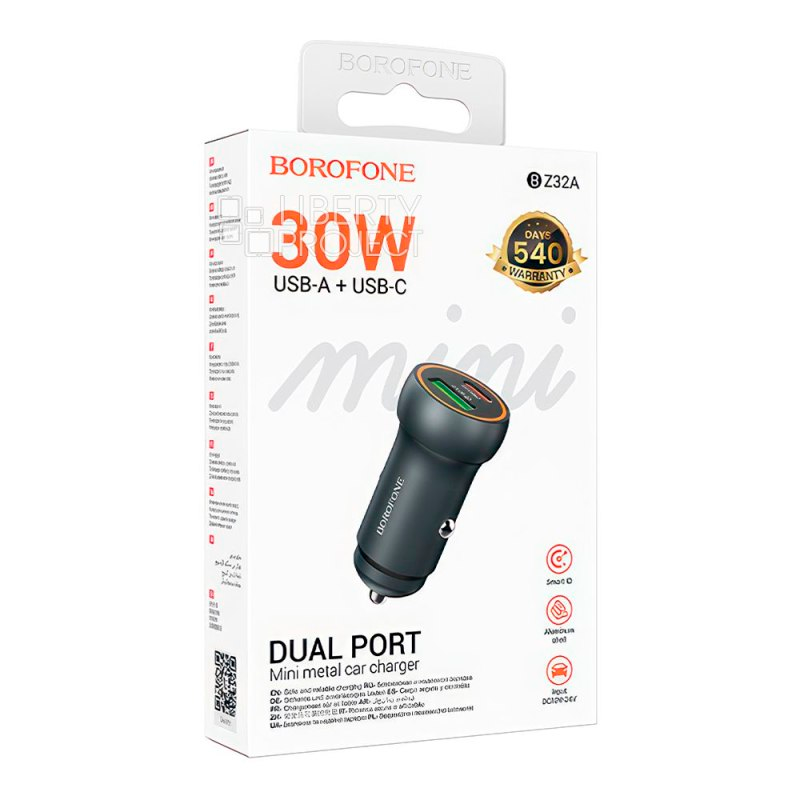Cargador de Auto Borofone Bz32a Dual Usb Tipo C Gris – imagen 3