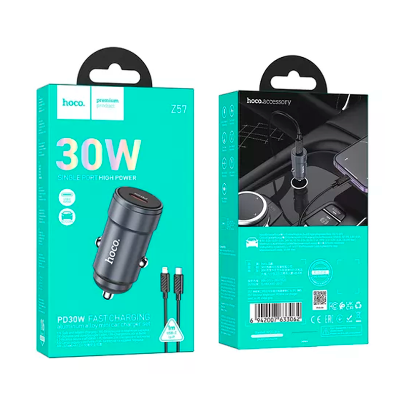 Cargador De Auto Dual Usb Tipo C Hoco Z57 Glorious + Cable Lightning – imagen 2