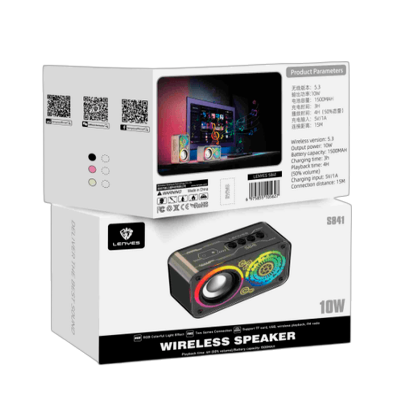 Parlante Bluetooth Lenyes S841 Colorfull Lights 10w Rosa – imagen 3