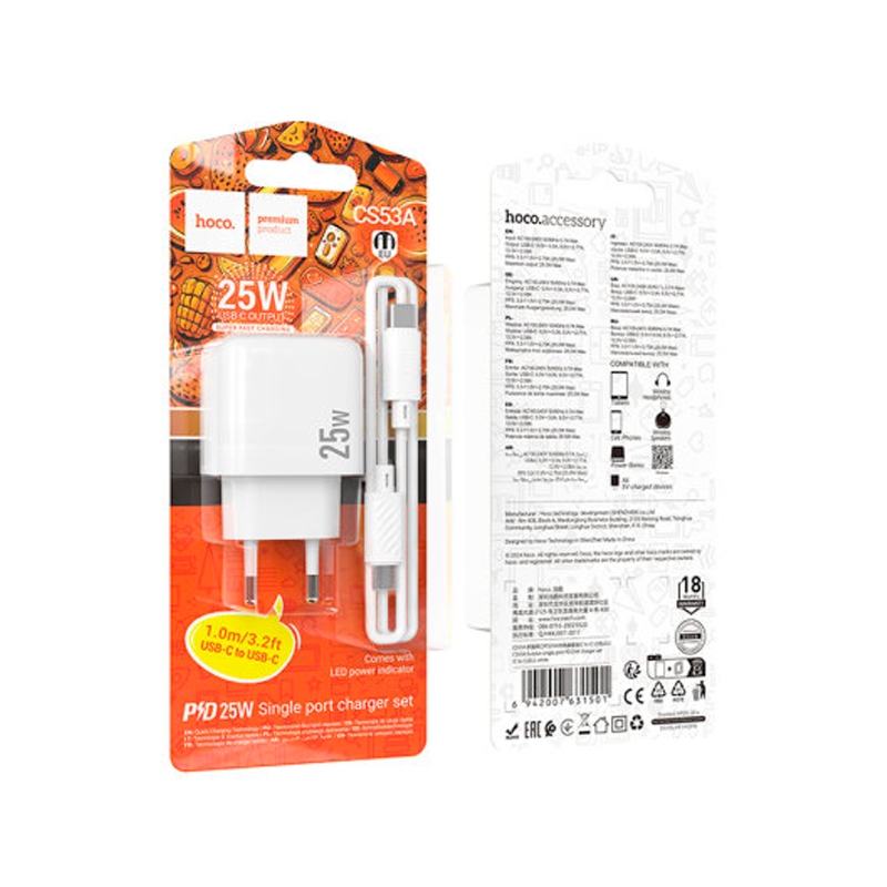Cargador Carga Rapida Hoco Cs53a 25w + Cable Tipo C a Lightning – imagen 2