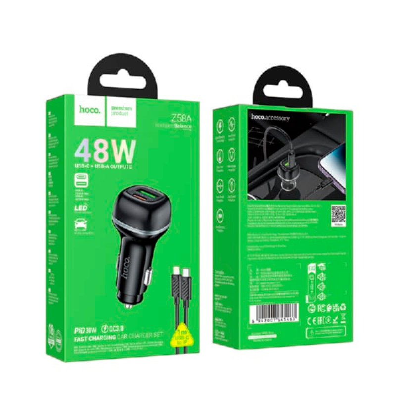 Cargador De Auto Dual Hoco Z58a Rank 48w + Cable Lightning – imagen 3