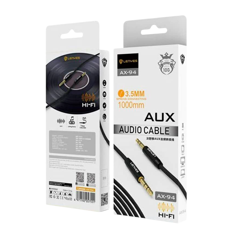Cable Auxiliar 3.5mm a 3.5mm Lenyes Ax94 1 Metro Negro – imagen 3