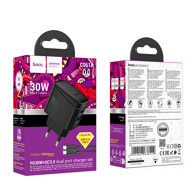 Cargador Carga Rapida Hoco Cs61a 30w + Cable Tipo C a Tipo C – imagen 3
