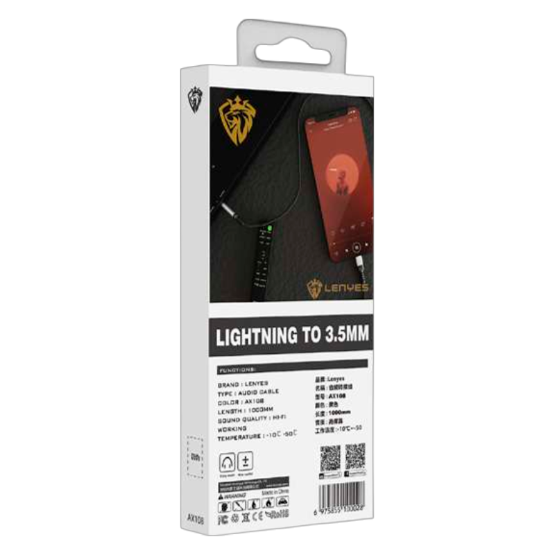 Cable Auxiliar 3.5mm Para Lightning Lenyes Ax108 1 Metro Negro – imagen 3
