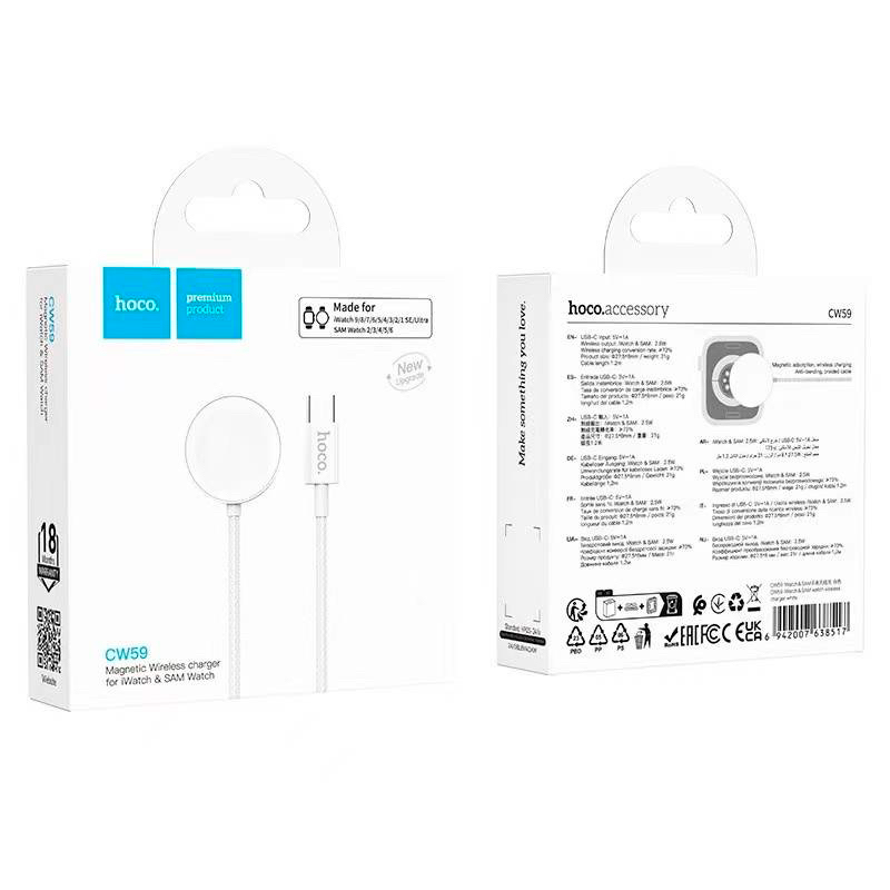 Cable Cargador Para Apple Watch y Samsung Hoco Cw59 Blanco – imagen 3