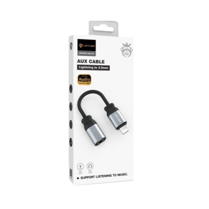 Cable Para Lightning a Jack 3.5mm Lenyes Ax107 10cm Negro – imagen 3