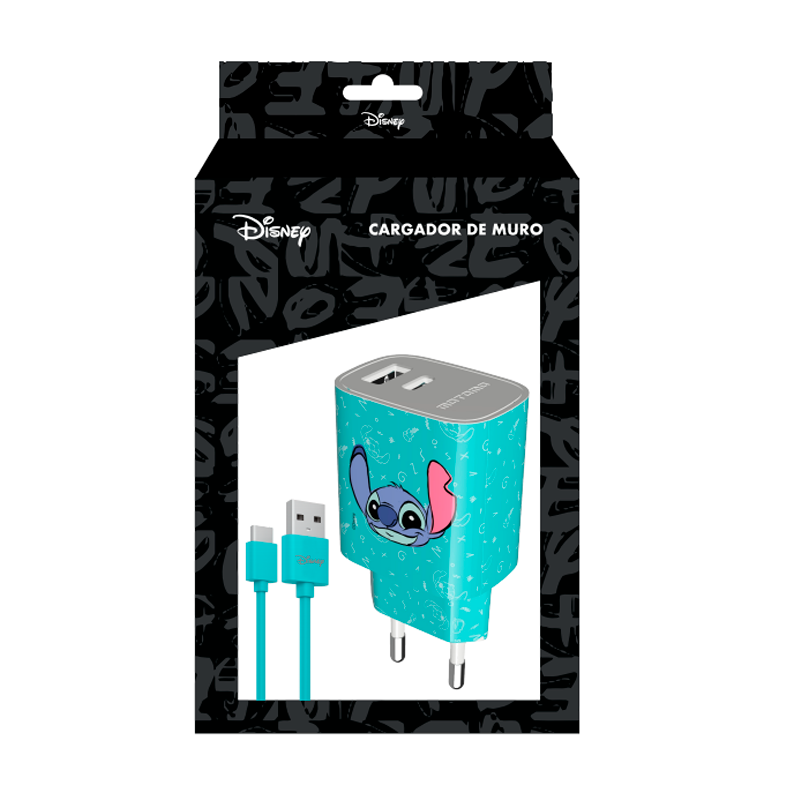 Cargador Rápido Disney 20w Dual Usb + Cable Tipo C Stitch Azul – imagen 3