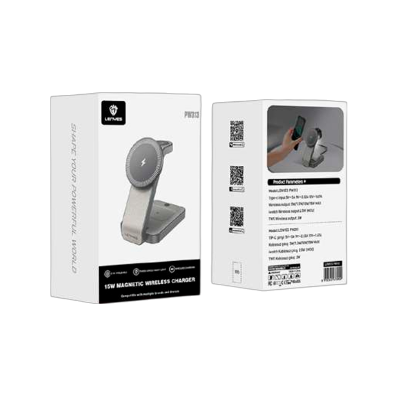 Cargador Soporte Inalámbrico 3 en 1 Lenyes Pw313 15w Gris – imagen 3