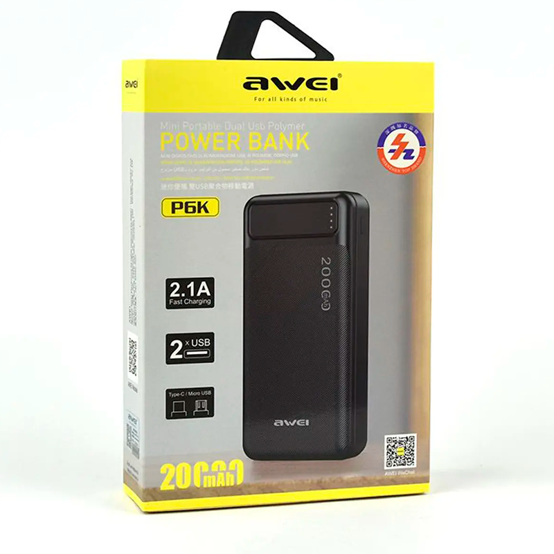 Powerbank Carga Rapida Awei P6k 20000 Mah Negro – imagen 3