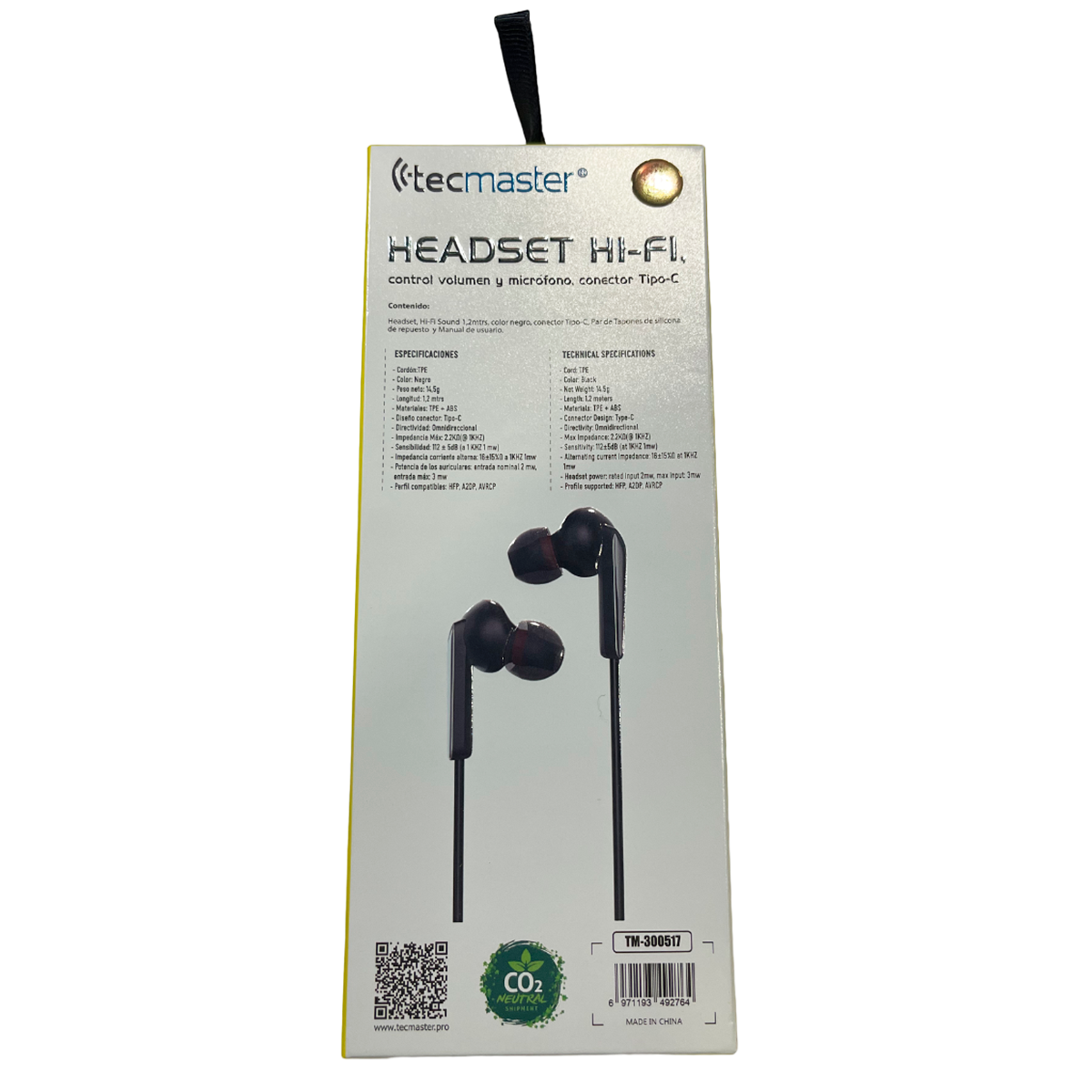 Audifonos In Ear Tecmaster Hi-fi Conector Tipo C Negro – imagen 3