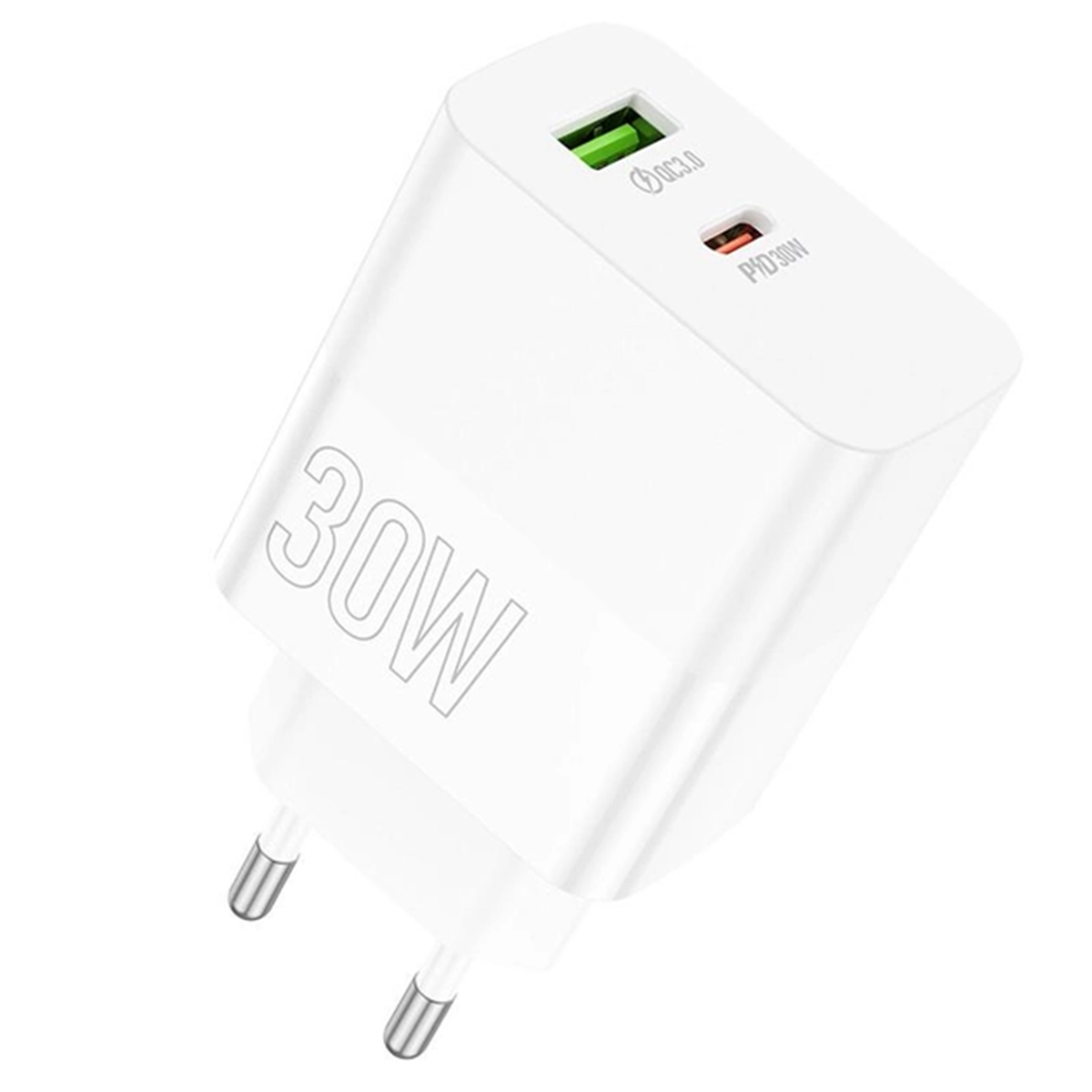 Cargador Borofone Ba75a 30w+ Qc 3.0 Carga Rapida Blanco
