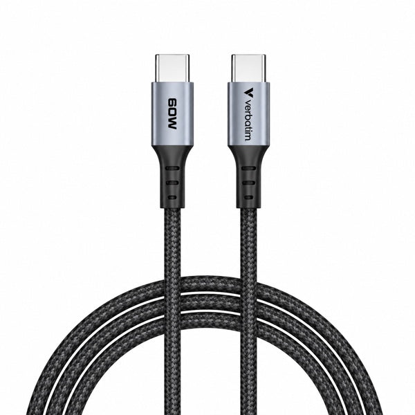 Cable Tipo C a Tipo C Verbatim 60W Carga Rápida PD 1,2 m Trenzado Negro