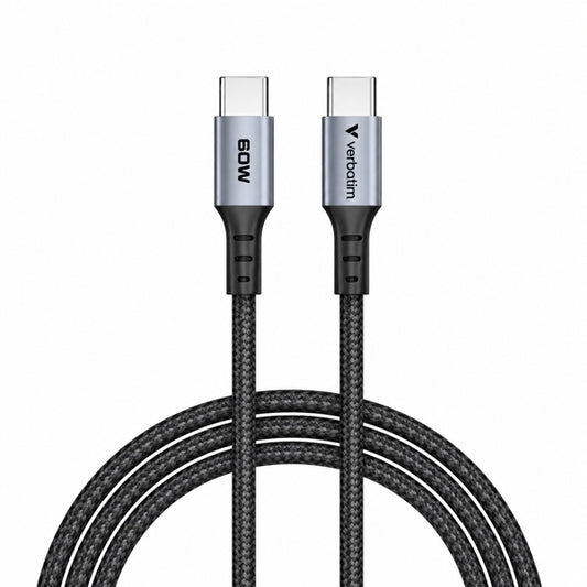 Cable Tipo C a Tipo C Verbatim 60W Carga Rápida PD 1,2 m Trenzado Negro