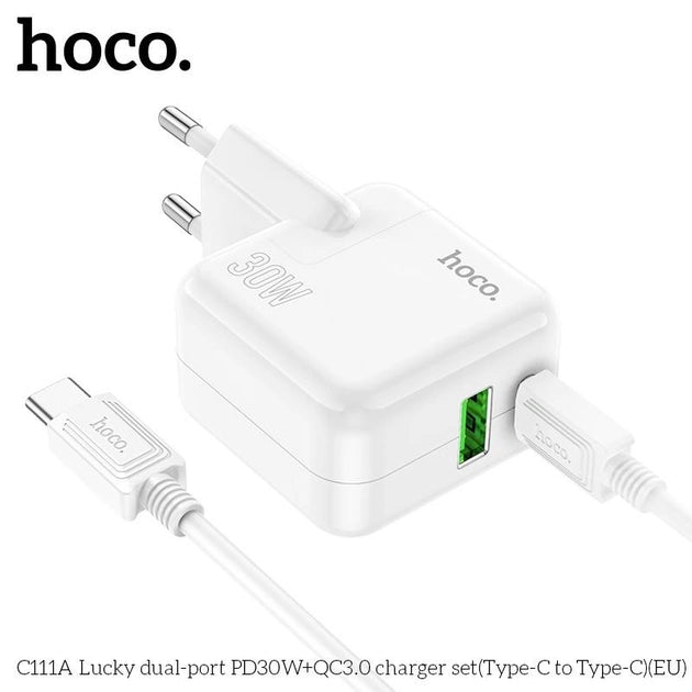 Cargador Hoco C111a 30w Carga Rapida + Cable Tipo C Blanco – imagen 3