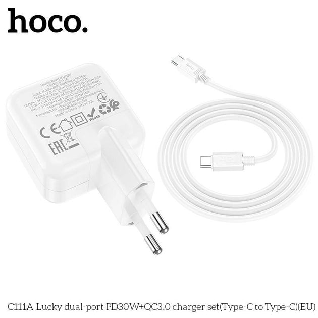 Cargador Hoco C111a 30w Carga Rapida + Cable Tipo C Blanco – imagen 2