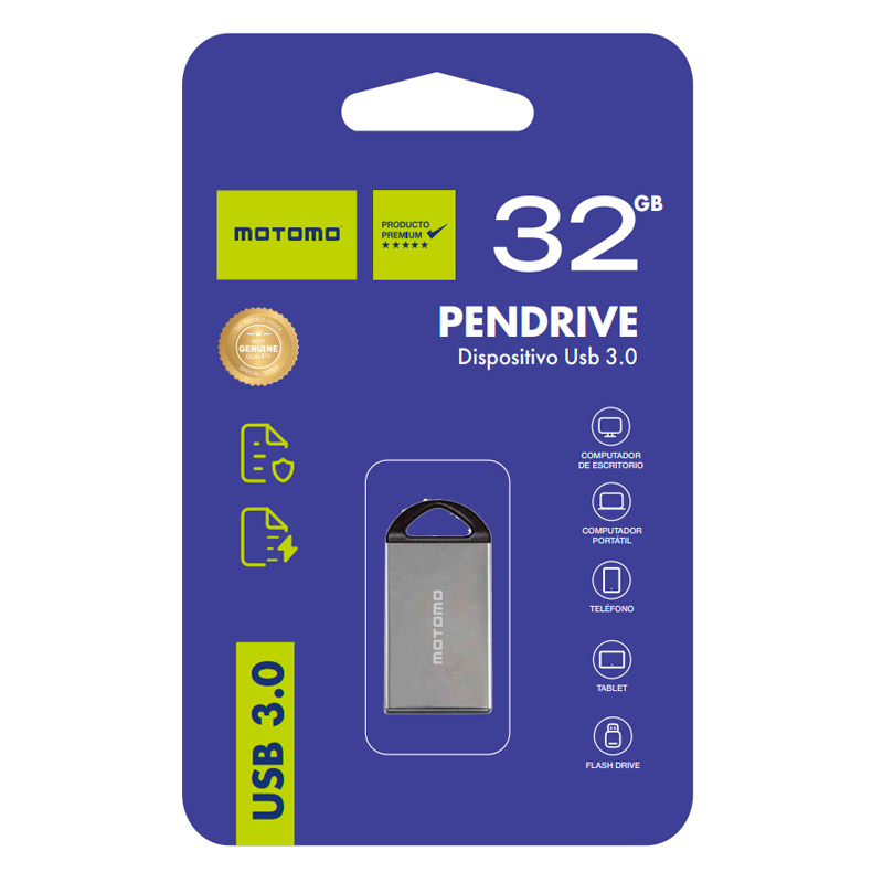 Pendrive Motomo 32 Gb Usb 2.0 Metalico Gris