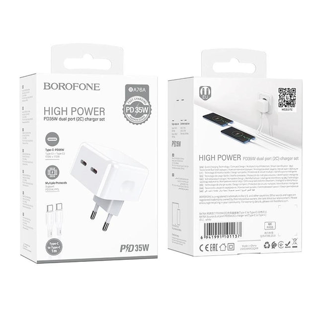 Cargador Borofone Ba76a Source Dual 35w Carga Rapida + Cable Tipo C – imagen 4